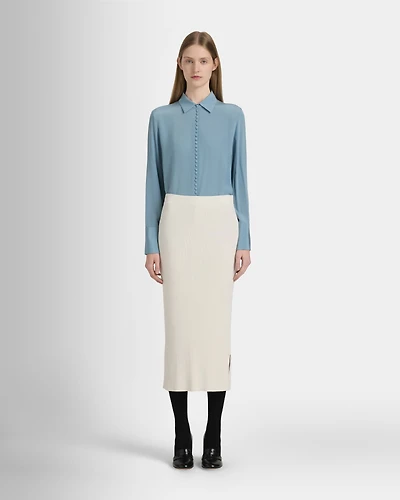 Ribbed Side Slit Sweater Skirt