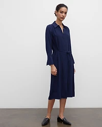 Shirred Back Midi Shirt Dress