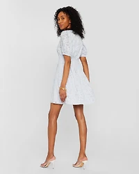 Textured Puff Sleeve V-Neck Dress