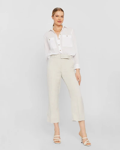 Belted Linen Blend Trouser