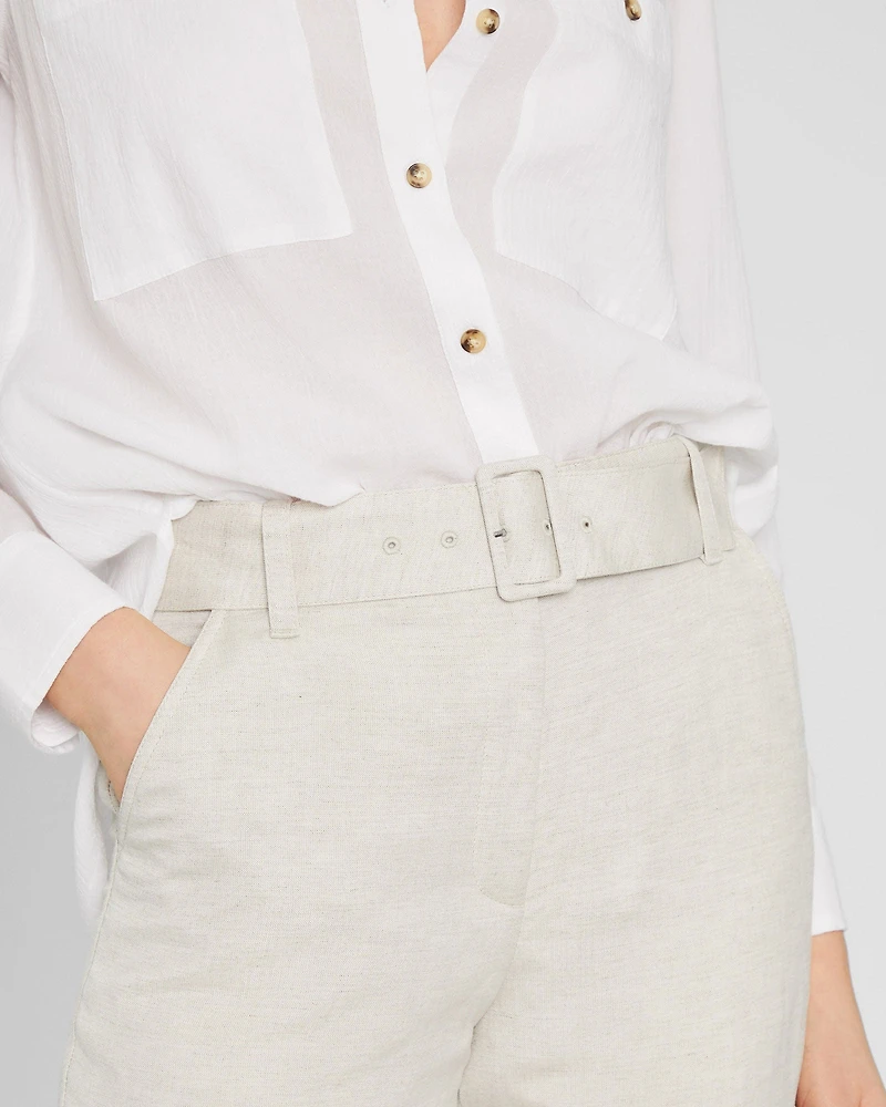 Belted Linen Blend Trouser