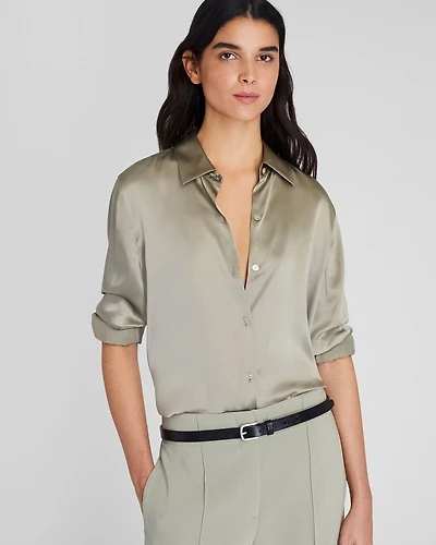 Silk Charmeuse Button-Down Shirt