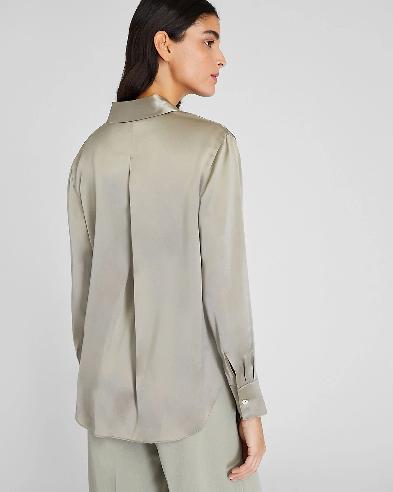 Silk Charmeuse Button-Down Shirt