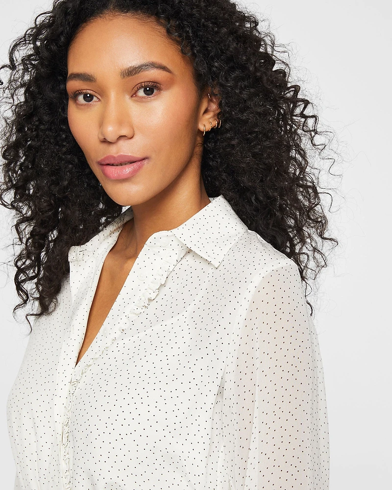 Silk Ruffle Button-Down Dress