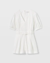 Belted Puff Sleeve Eyelet Romper