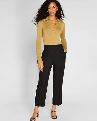 High-Rise Piqué Pintuck Trouser