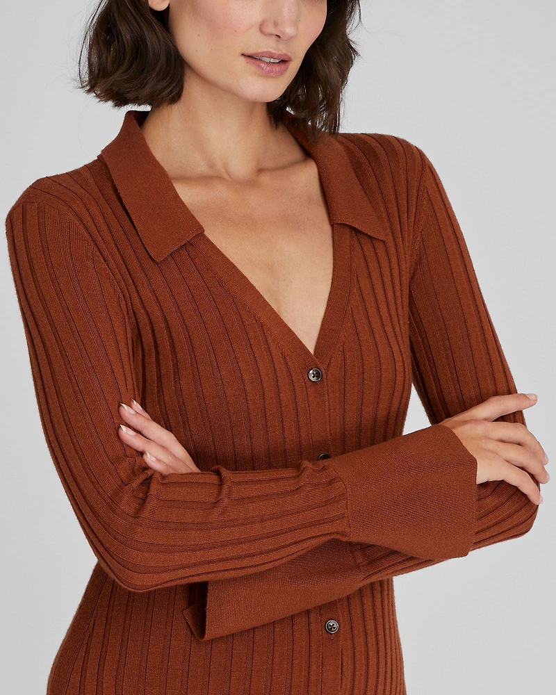 Ribbed Collared Cardigan Dress