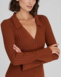 Ribbed Collared Cardigan Dress