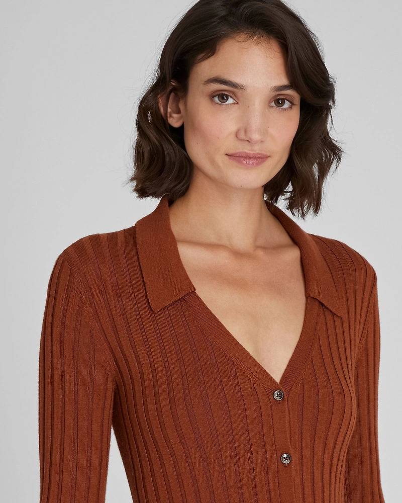 Ribbed Collared Cardigan Dress