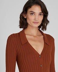 Ribbed Collared Cardigan Dress