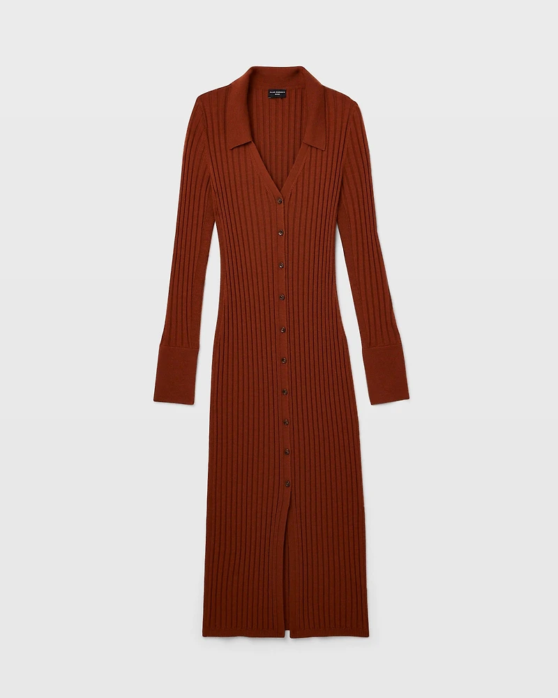 Ribbed Collared Cardigan Dress