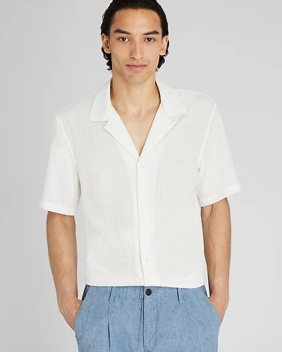 Short Sleeve Camp Collar Seersucker Shirt