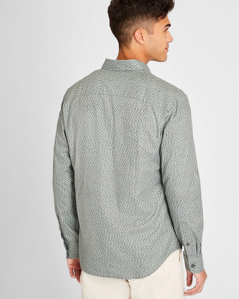 Long-Sleeve Textured Print Poplin Shirt