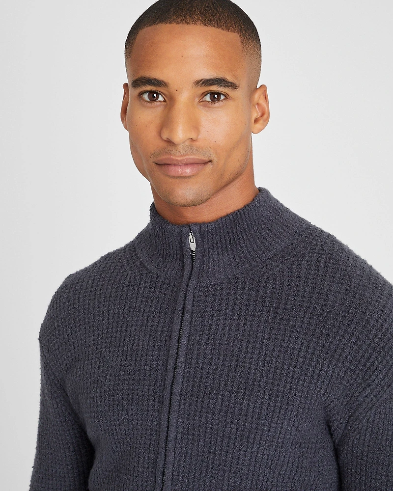 Bouclé Waffle Stitch Full Zip Sweater