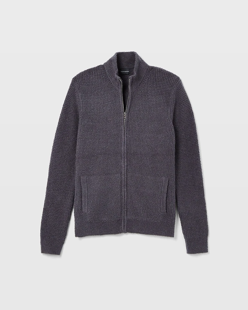 Bouclé Waffle Stitch Full Zip Sweater