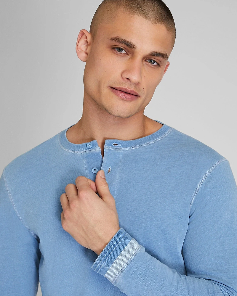 Long-Sleeve Indigo Henley