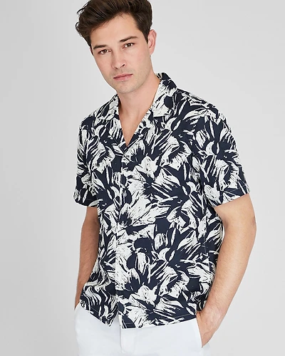 Short Sleeve Camp Collar Mojito Floral Print Shirt