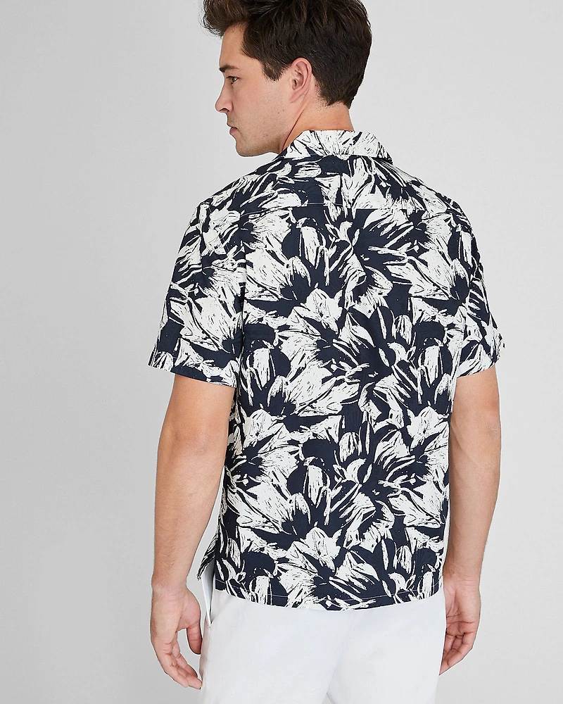 Short Sleeve Camp Collar Mojito Floral Print Shirt