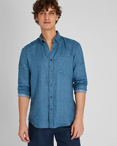 Long-Sleeve Double Stripe Linen Shirt