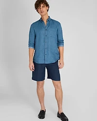 Long-Sleeve Double Stripe Linen Shirt
