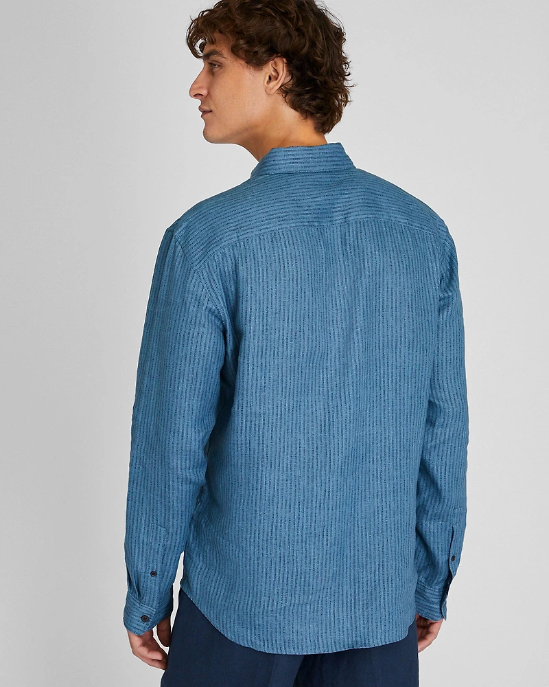 Long-Sleeve Double Stripe Linen Shirt
