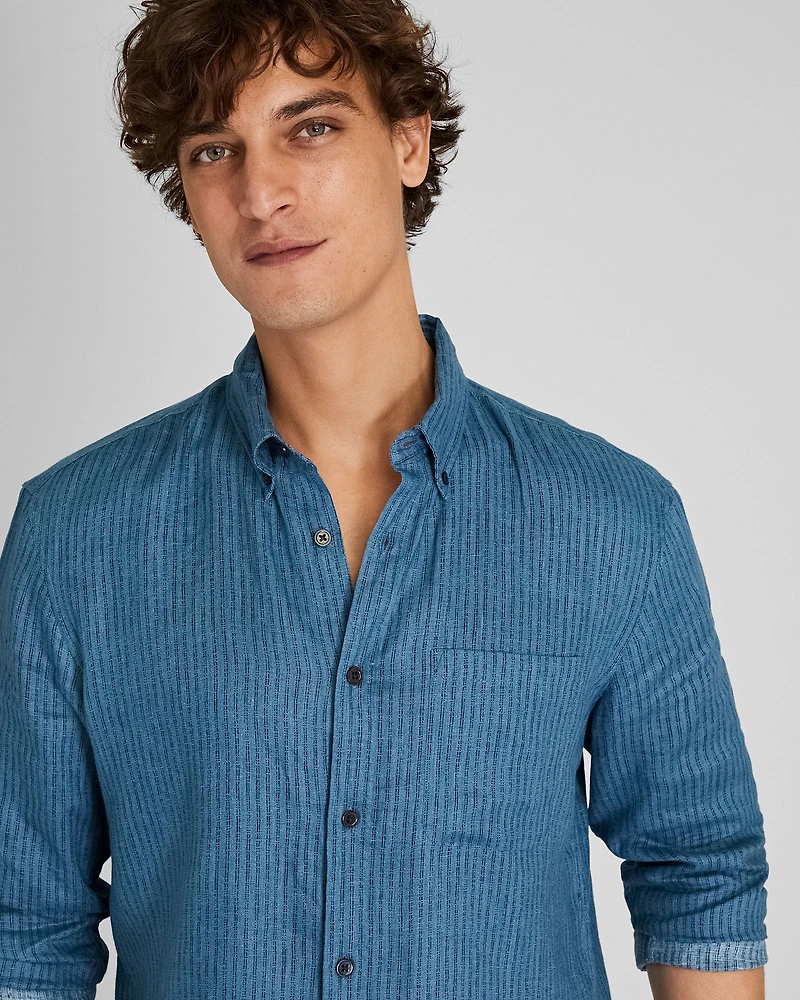 Long-Sleeve Double Stripe Linen Shirt
