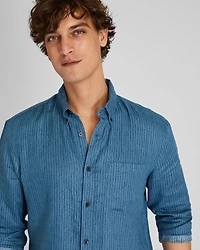 Long-Sleeve Double Stripe Linen Shirt