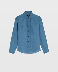 Long-Sleeve Double Stripe Linen Shirt