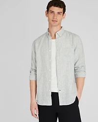 Long-Sleeve Grid Linen Shirt