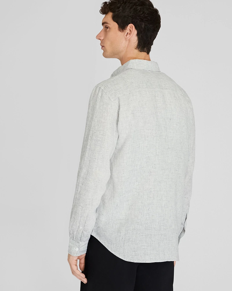 Long-Sleeve Grid Linen Shirt