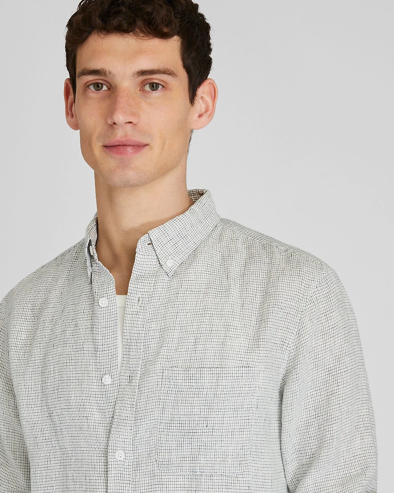 Long-Sleeve Grid Linen Shirt