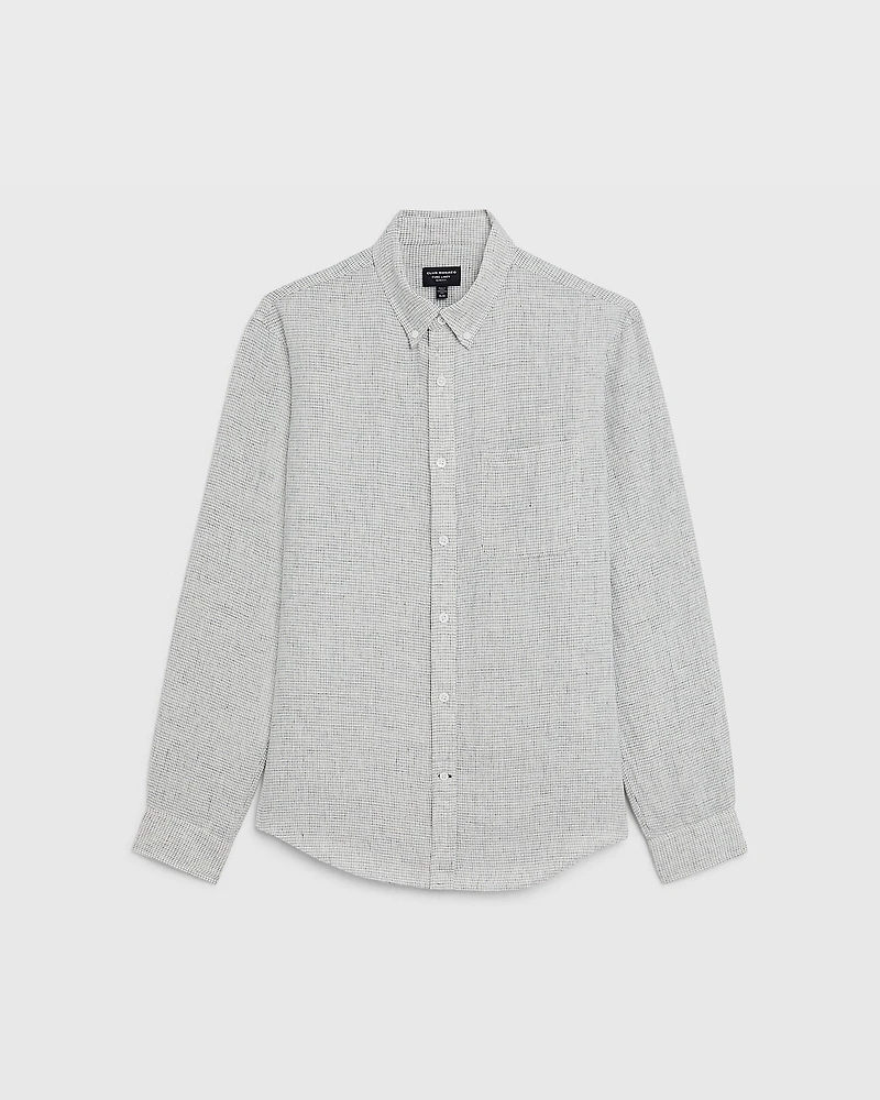 Long-Sleeve Grid Linen Shirt