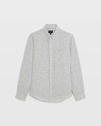 Long-Sleeve Grid Linen Shirt