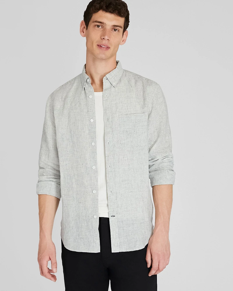 Long-Sleeve Grid Linen Shirt