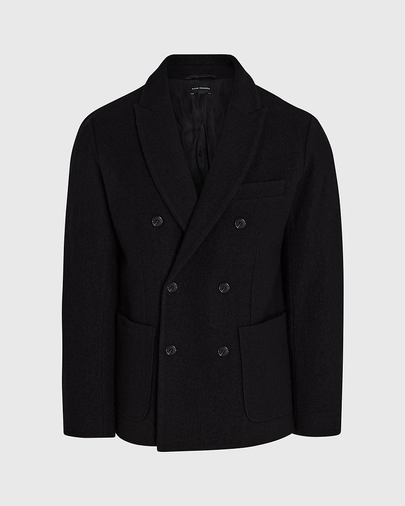 Double-Breasted Knit Wool Blazer