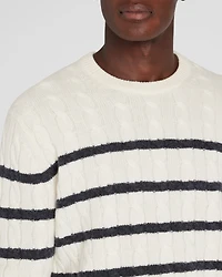 Striped Cashmere Cable-Knit Crewneck
