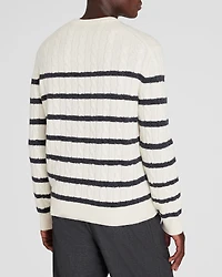 Striped Cashmere Cable-Knit Crewneck