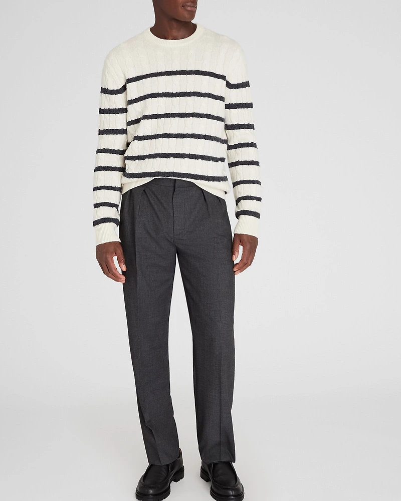 Striped Cashmere Cable-Knit Crewneck