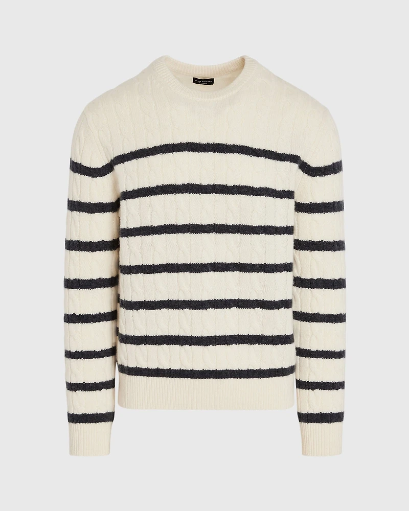 Striped Cashmere Cable-Knit Crewneck