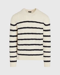 Striped Cashmere Cable-Knit Crewneck
