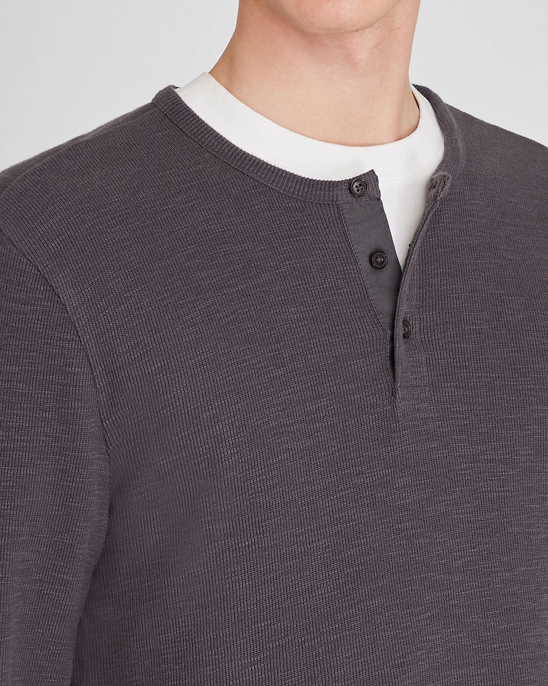 Textured Rib Long-Sleeve Henley