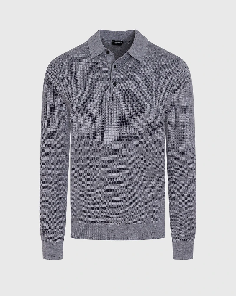 Long-Sleeve Stitch Wool Polo