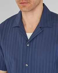 Textured Stripe Camp Collar Shirt