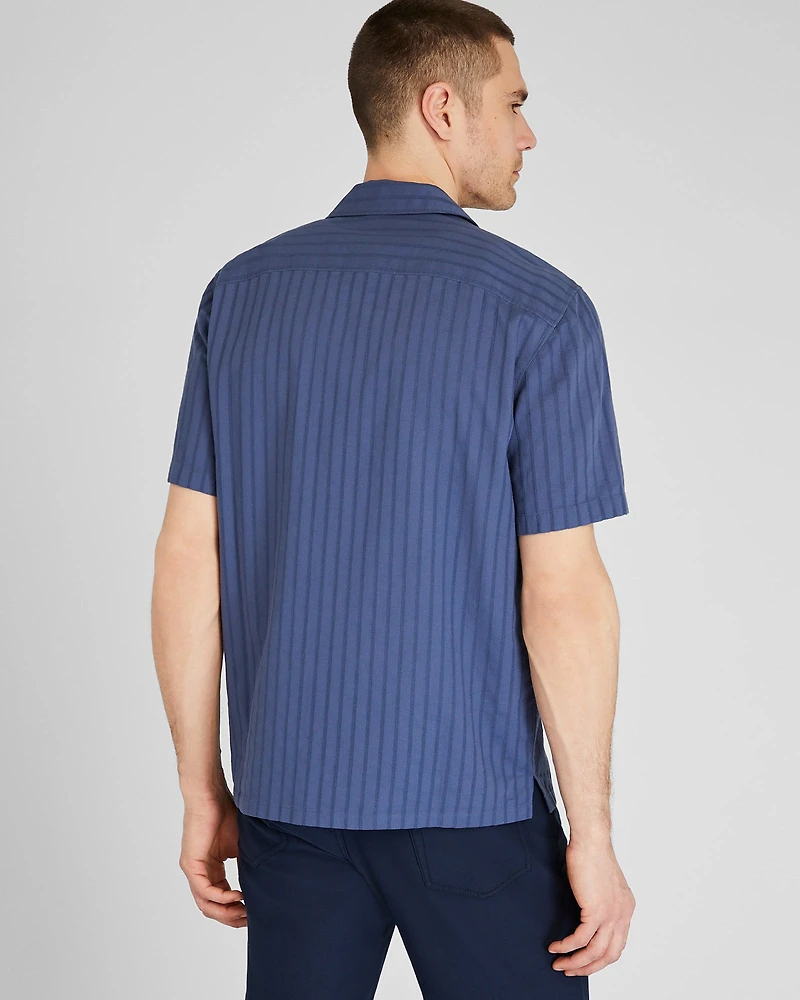 Textured Stripe Camp Collar Shirt
