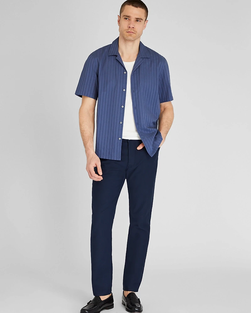Textured Stripe Camp Collar Shirt