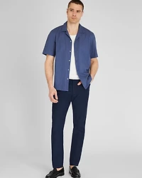 Textured Stripe Camp Collar Shirt