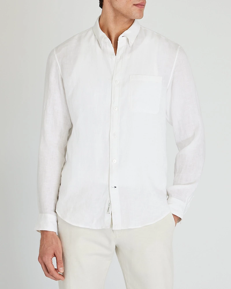 Slim Long-Sleeve Button-Down Linen Shirt