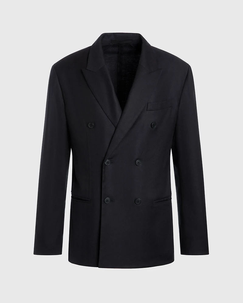 Deconstructed Linen Blend Double-Breasted Suit Jacket