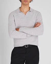 Long-Sleeve Textured Johnny Collar Knit Polo