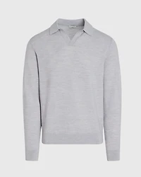 Long-Sleeve Textured Johnny Collar Knit Polo